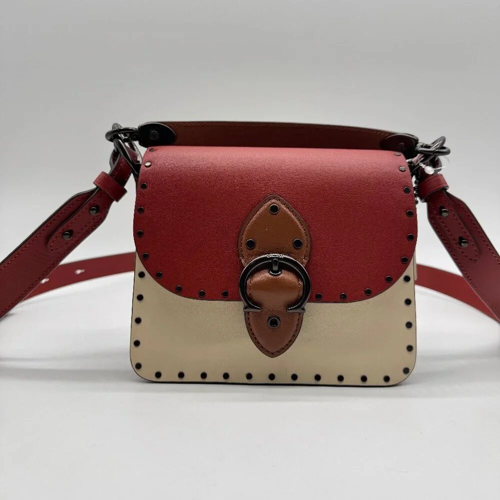 COACH Beat 18 rivets leather shoulder crossbody bag -Red Sand Ivory Tan - Picture 1 of 13